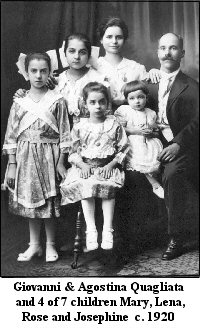 Giovanni & Agostina Quagliata & 4 of 7 children - Mary, Lena, Rose and Josephine  c. 1920