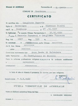 Rosario Quagliata's Birth Certificate Copy